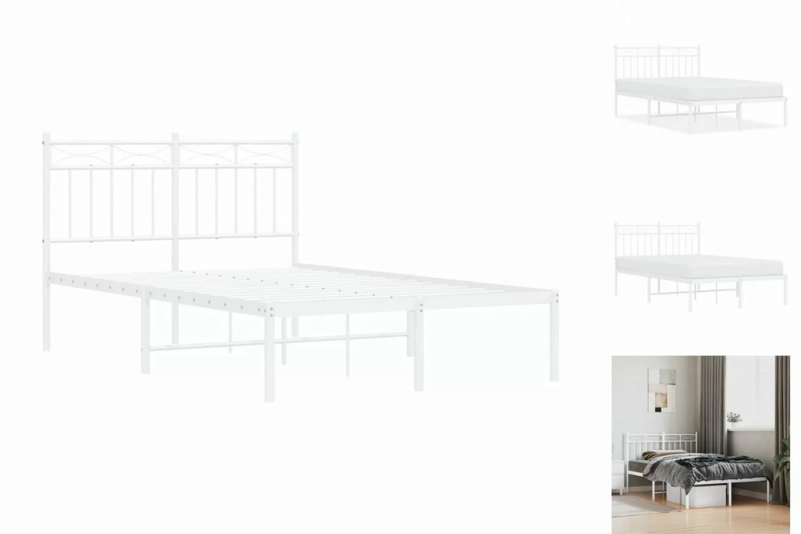 vidaXL Bettgestell Bettrahmen mit Kopfteil Metall Weiß 120x200 cm Bett Bett günstig online kaufen