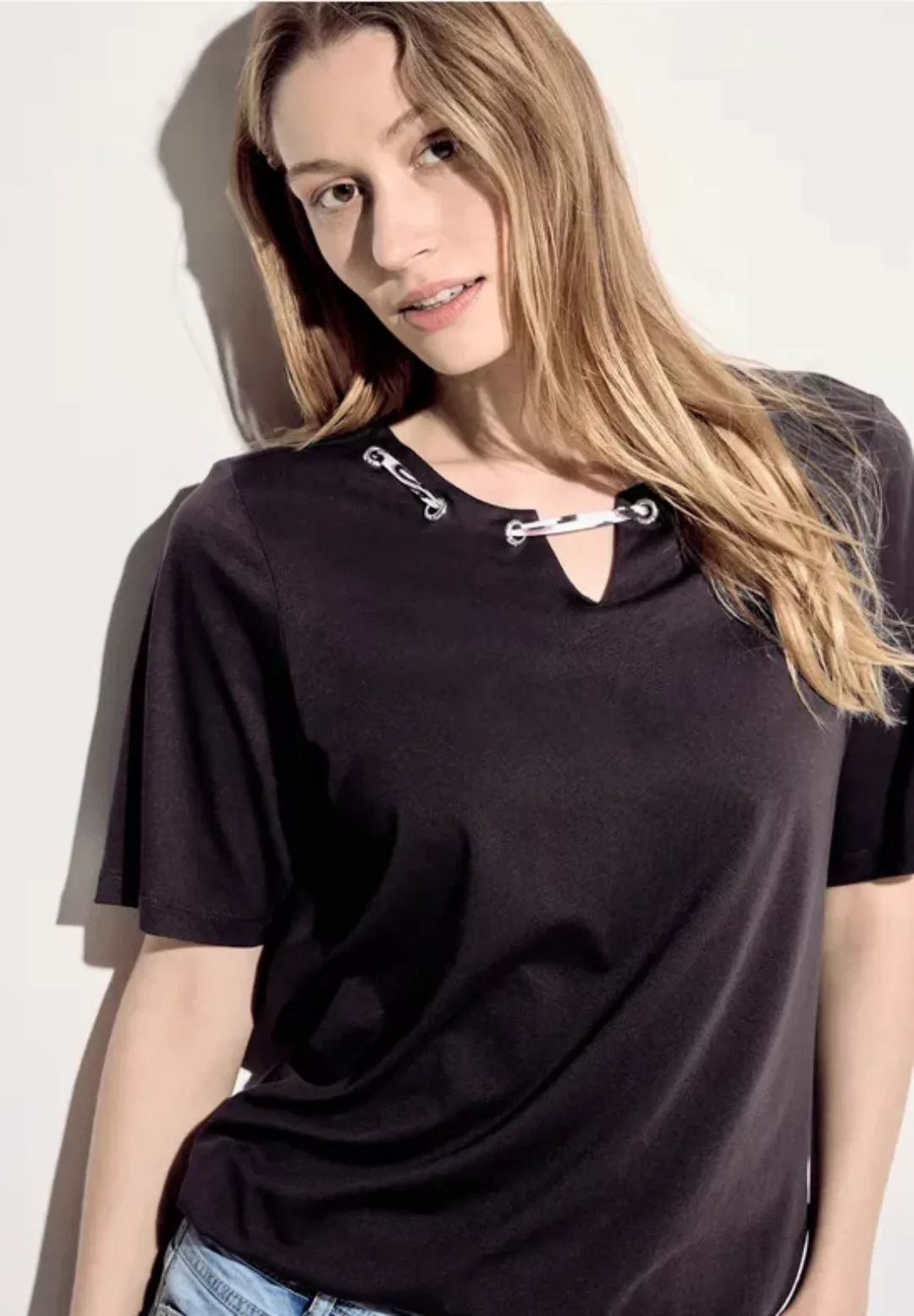 Cecil T-Shirt, mit buntem Stringdetail günstig online kaufen