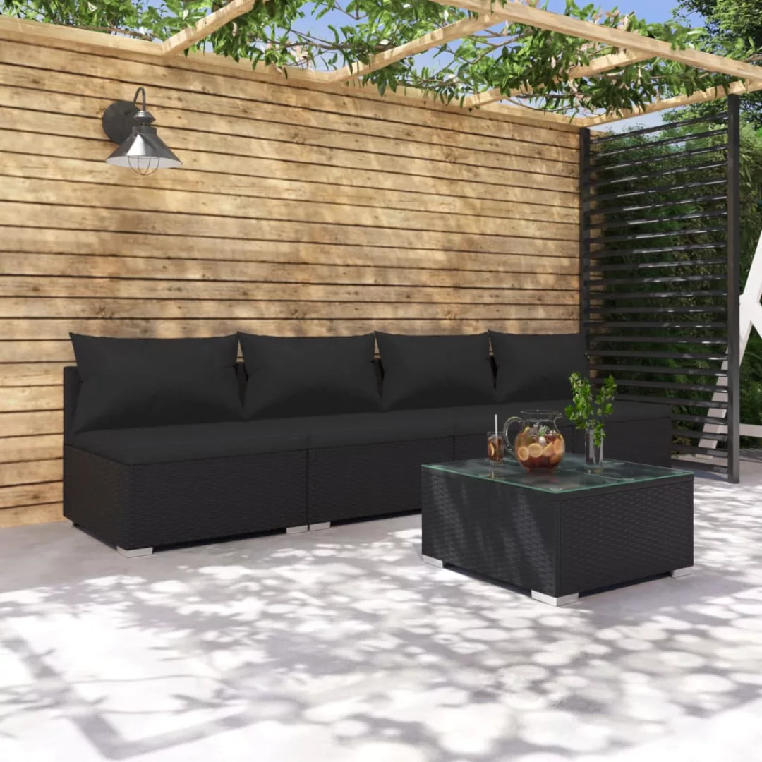 Vidaxl 5-tlg. Garten-lounge-set Mit Kissen Poly Rattan Schwarz günstig online kaufen