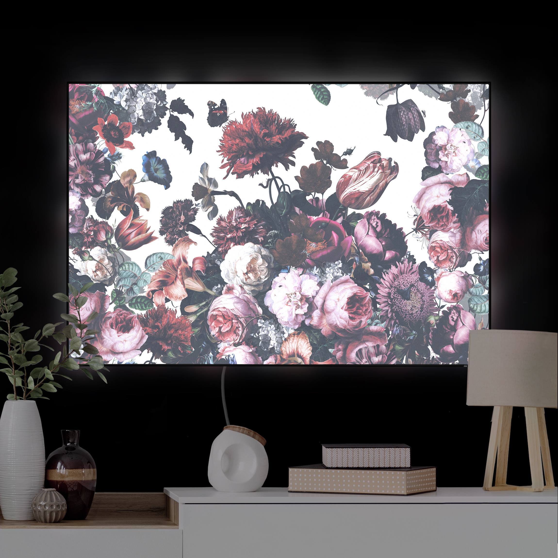 LED-Wechselbild Altmeisterlicher Blumenrausch mit Rosen Bouquet günstig online kaufen