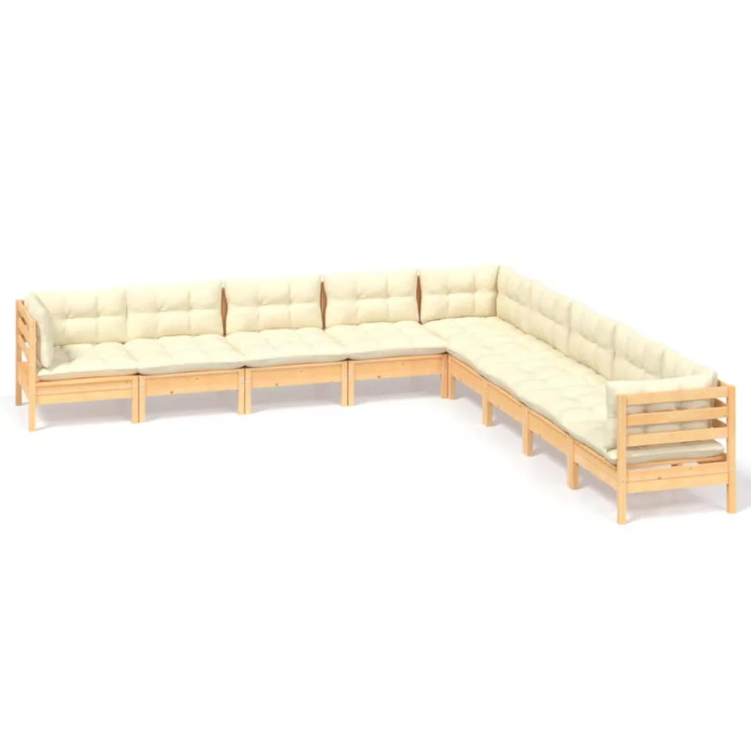 9-tlg. Garten-lounge-set Mit Creme Kissen Massivholz Kiefer günstig online kaufen