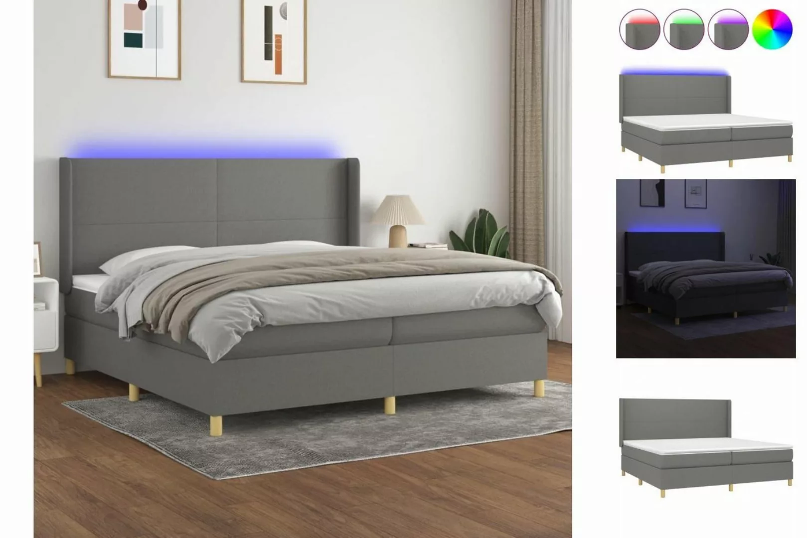 vidaXL Bettgestell Boxspringbett mit Matratze LED Dunkelgrau 200x200 cm Sto günstig online kaufen