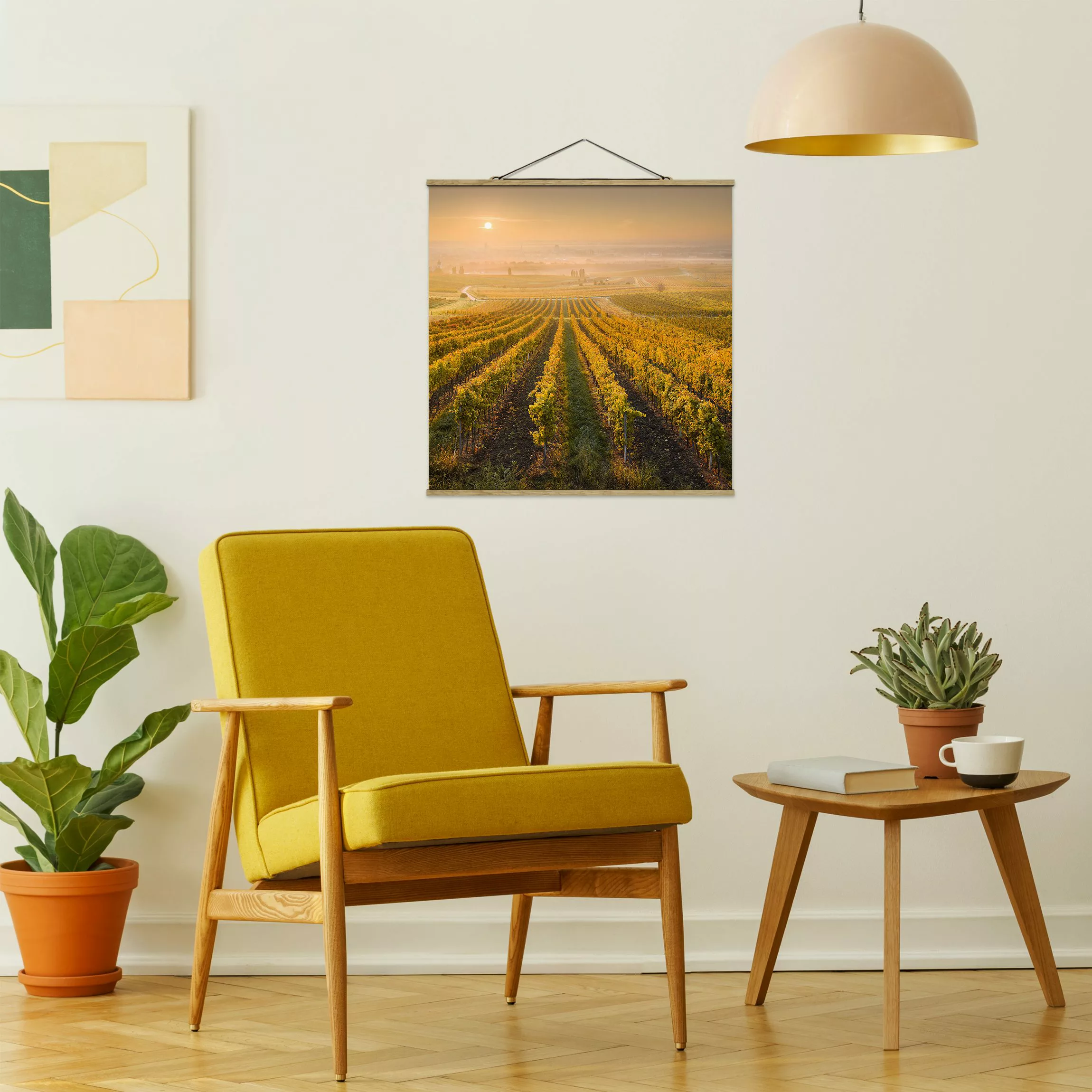 Stoffbild Landschaft mit Posterleisten - Quadrat Herbstliche Weinberge bei günstig online kaufen