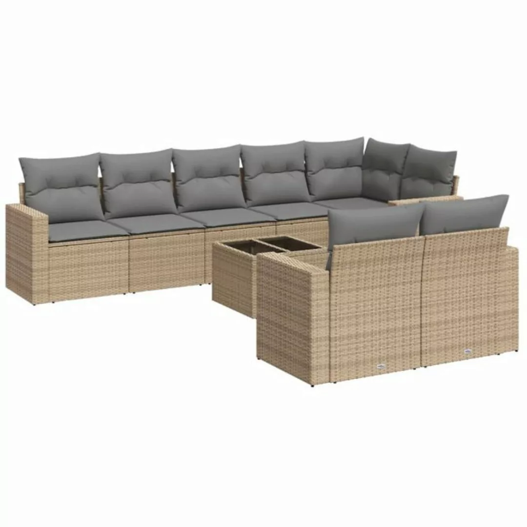 vidaXL Sofaelement 9-tlg. Garten-Sofagarnitur mit Kissen Beige Poly Rattan günstig online kaufen