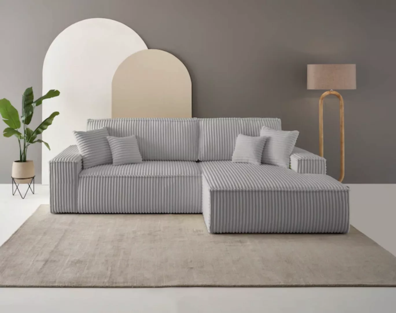 andas Ecksofa Finnley Schlafsofa 267 cm in Bouclé, Struktur fein u. Cord, L günstig online kaufen