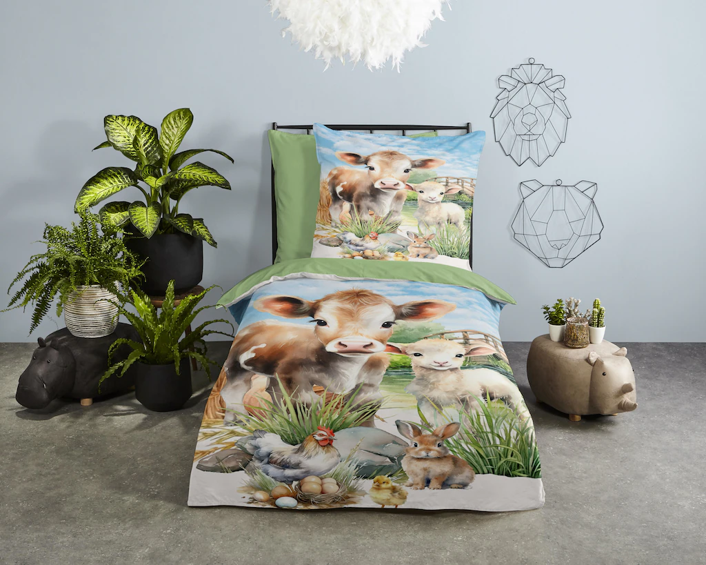 PURE luxury collection Kinderbettwäsche »Farm animals«, Mikrofaser, 135x200 günstig online kaufen