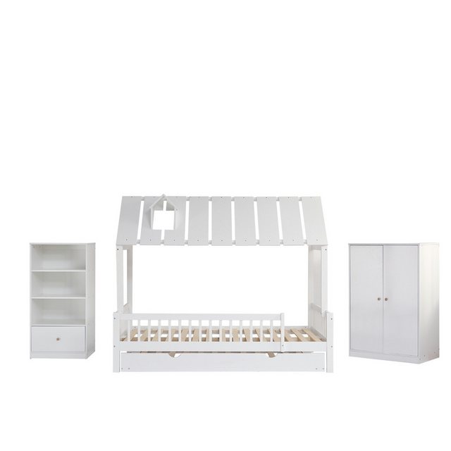 MODFU Kinderbett Hausbett (Komplettschlafzimmer Set, 3-tlg.Hausbett+Kleider günstig online kaufen
