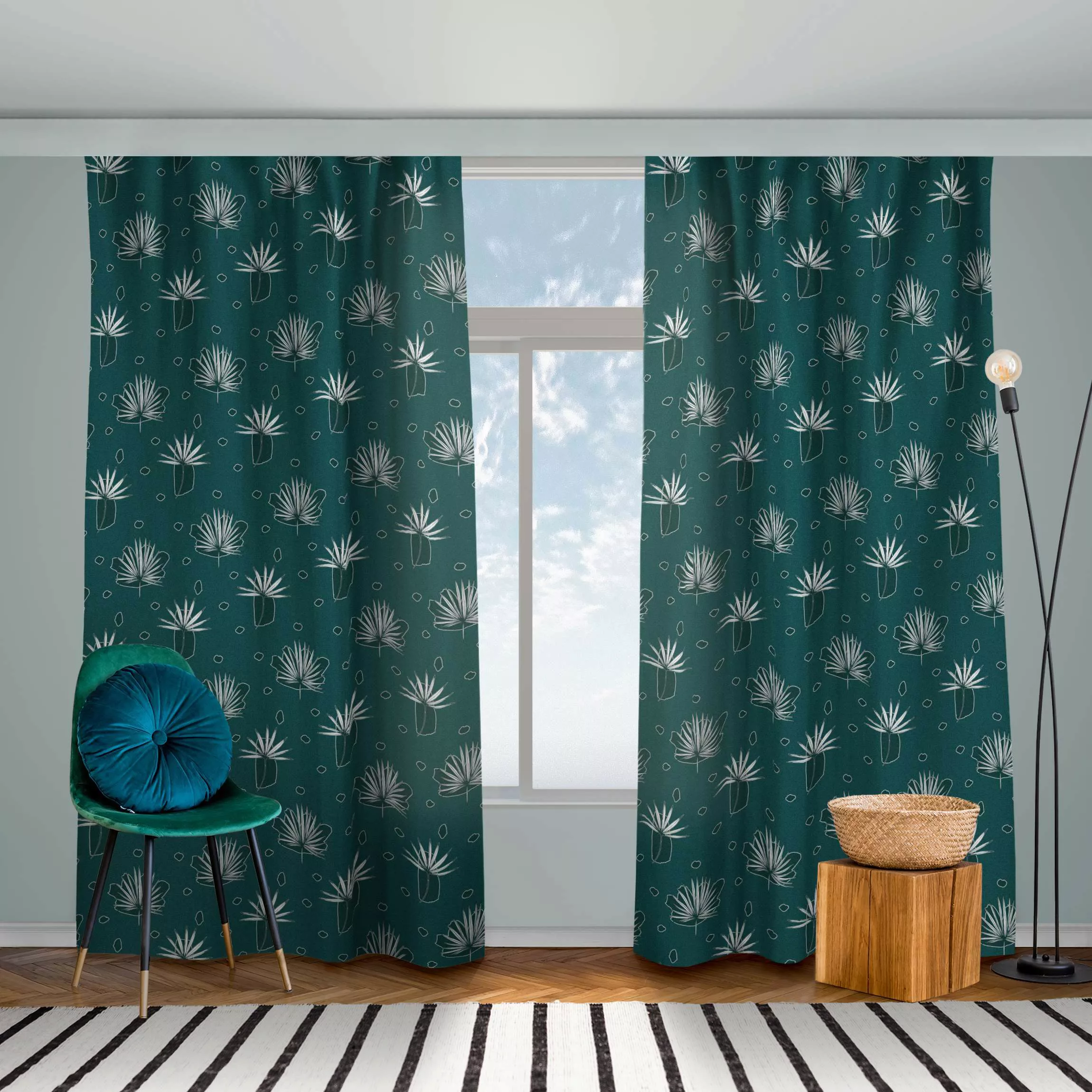 Vorhang Farn Blätter mit Punkten - Dunkle Jade günstig online kaufen