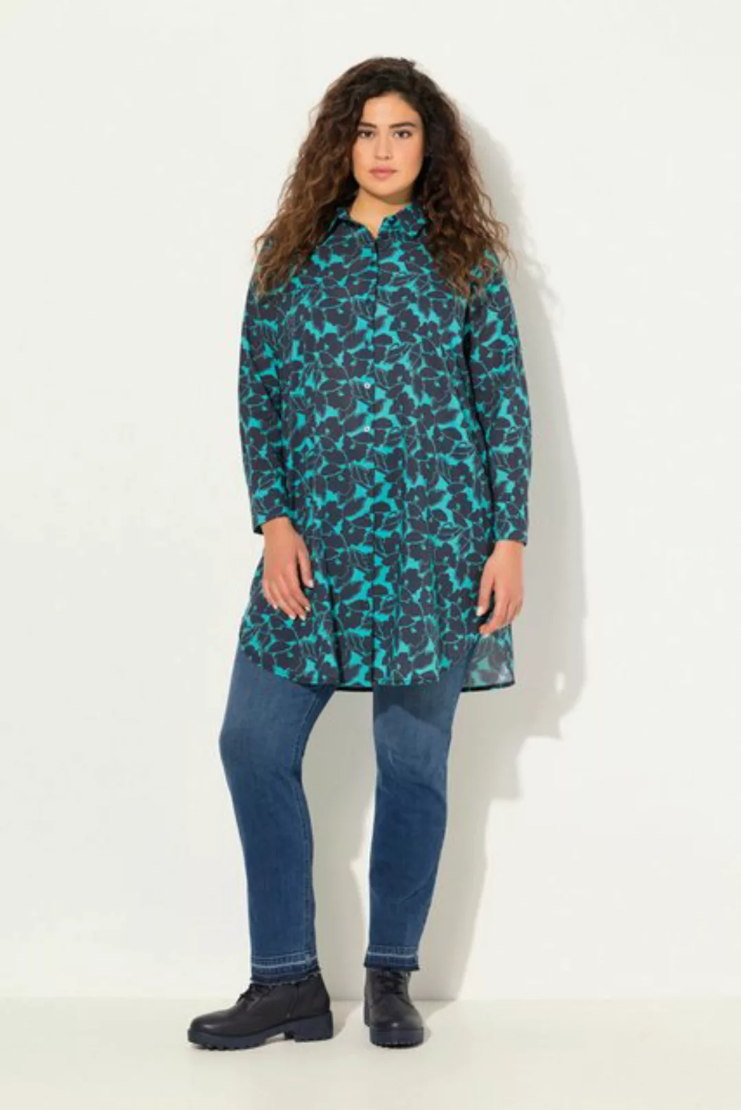 Ulla Popken Longbluse Longbluse Paisley A-Linie Hemdkragen Langarm günstig online kaufen