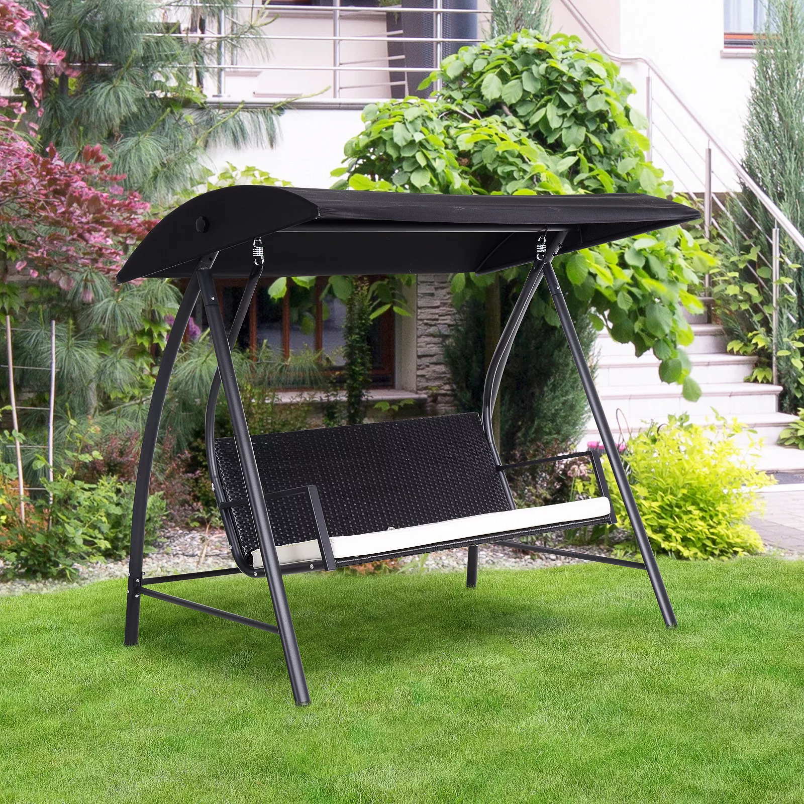 Outsunny Rattan Gartenschaukel schwarz/weiß günstig online kaufen