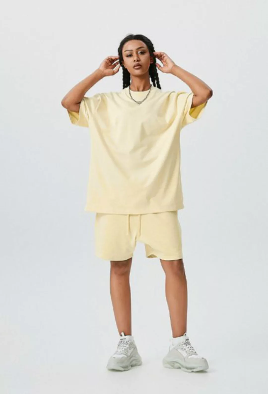 saburona Kurzarmshirt Lockeres T-Shirt aus einfarbiger Baumwolle günstig online kaufen
