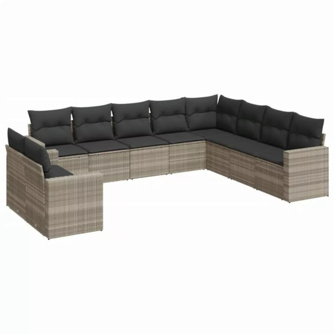 vidaXL Sofaelement 10-tlg. Garten-Sofagarnitur mit Kissen Hellgrau Poly Rat günstig online kaufen