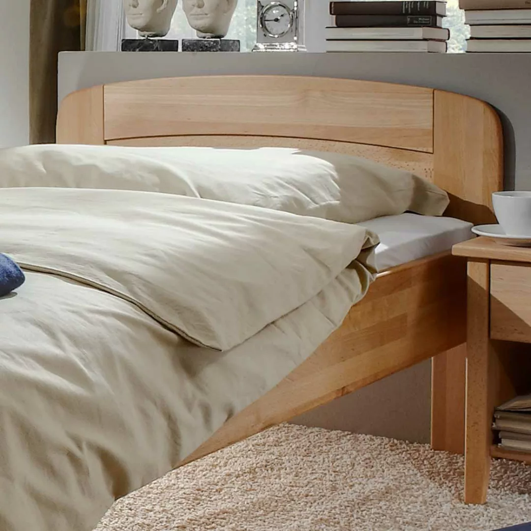 Bett mit Nachtkommode aus Buche Massivholz Komfort Höhe (zweiteilig) günstig online kaufen