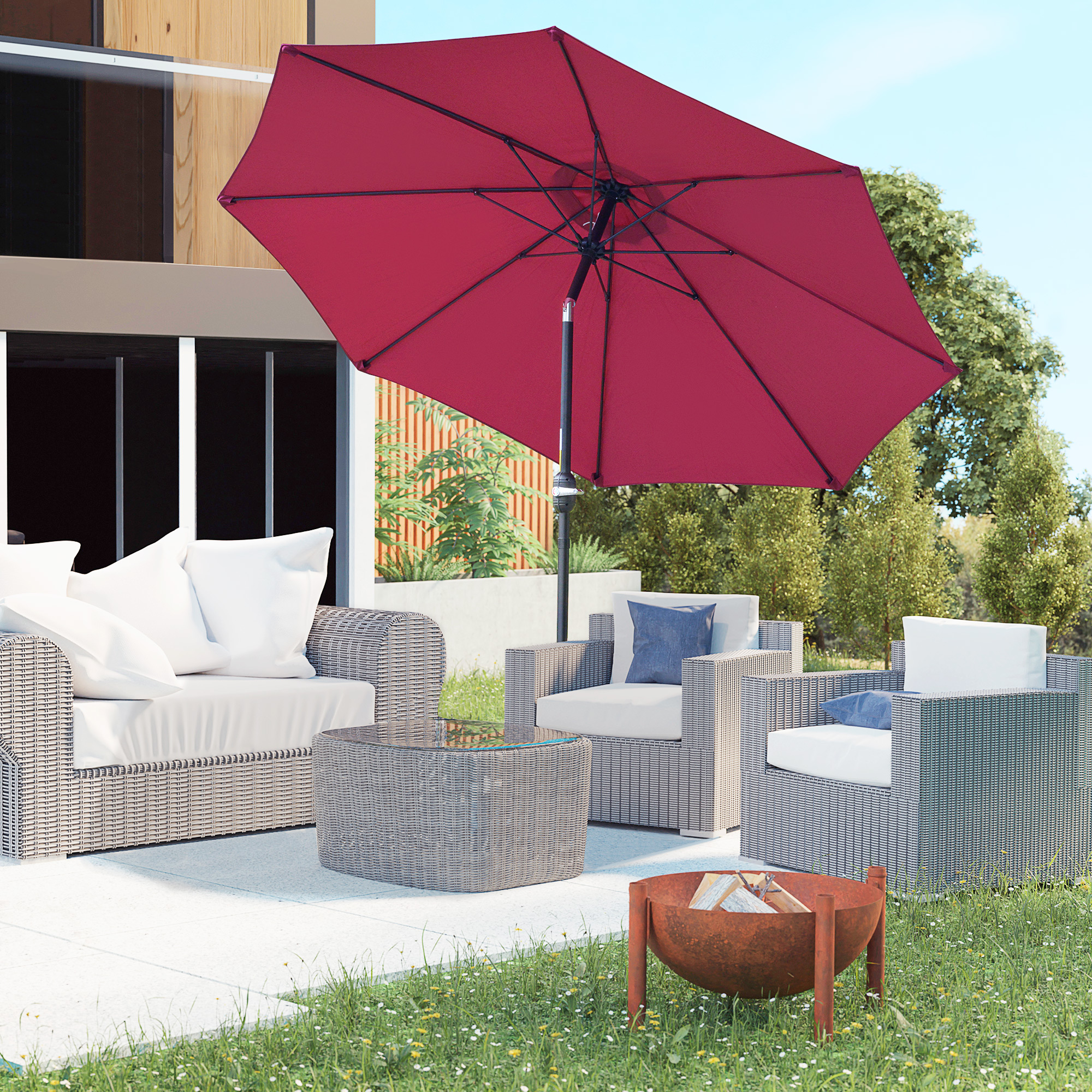 Outsunny Garten Sonnenschirm Neigbarer Aluminium Fiberglas Polyester Durchm günstig online kaufen