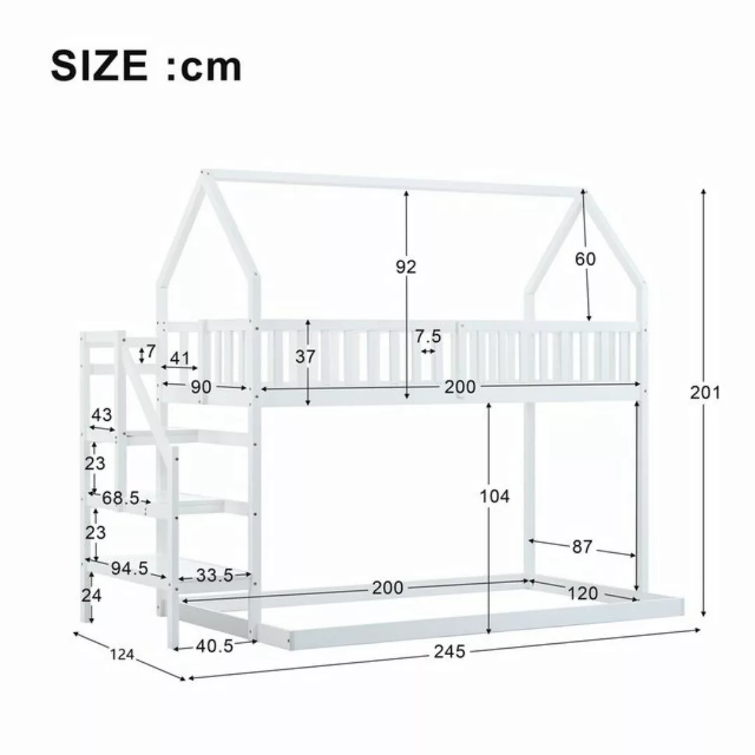 HAUSS SPLOE Etagenbett 90x200cm mit Treppe, Fallschutz und Gitter, Rahmen a günstig online kaufen