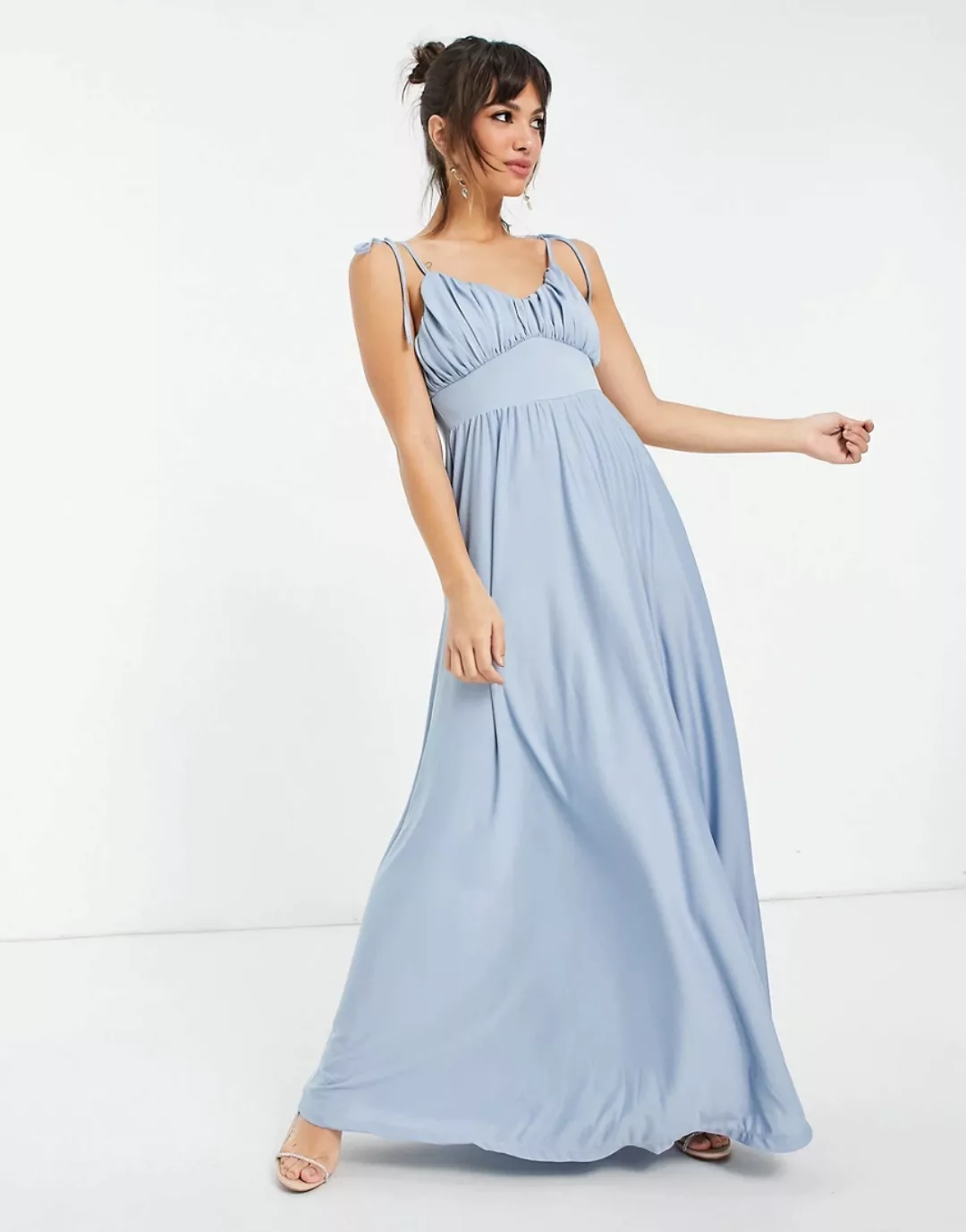 ASOS DESIGN – Maxikleid mit Spaghetti-Trägern und geraffter Brustpartie in günstig online kaufen