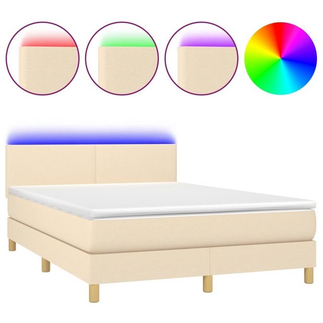 vidaXL Boxspringbett Boxspringbett mit Matratze LED Creme 140x200 cm Stoff günstig online kaufen