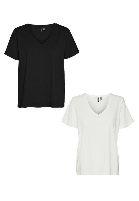 Vero Moda T-Shirt T-Shirt 2er-Set Basic V-Ausschnitt Top (2-tlg) 7495 in Sc günstig online kaufen