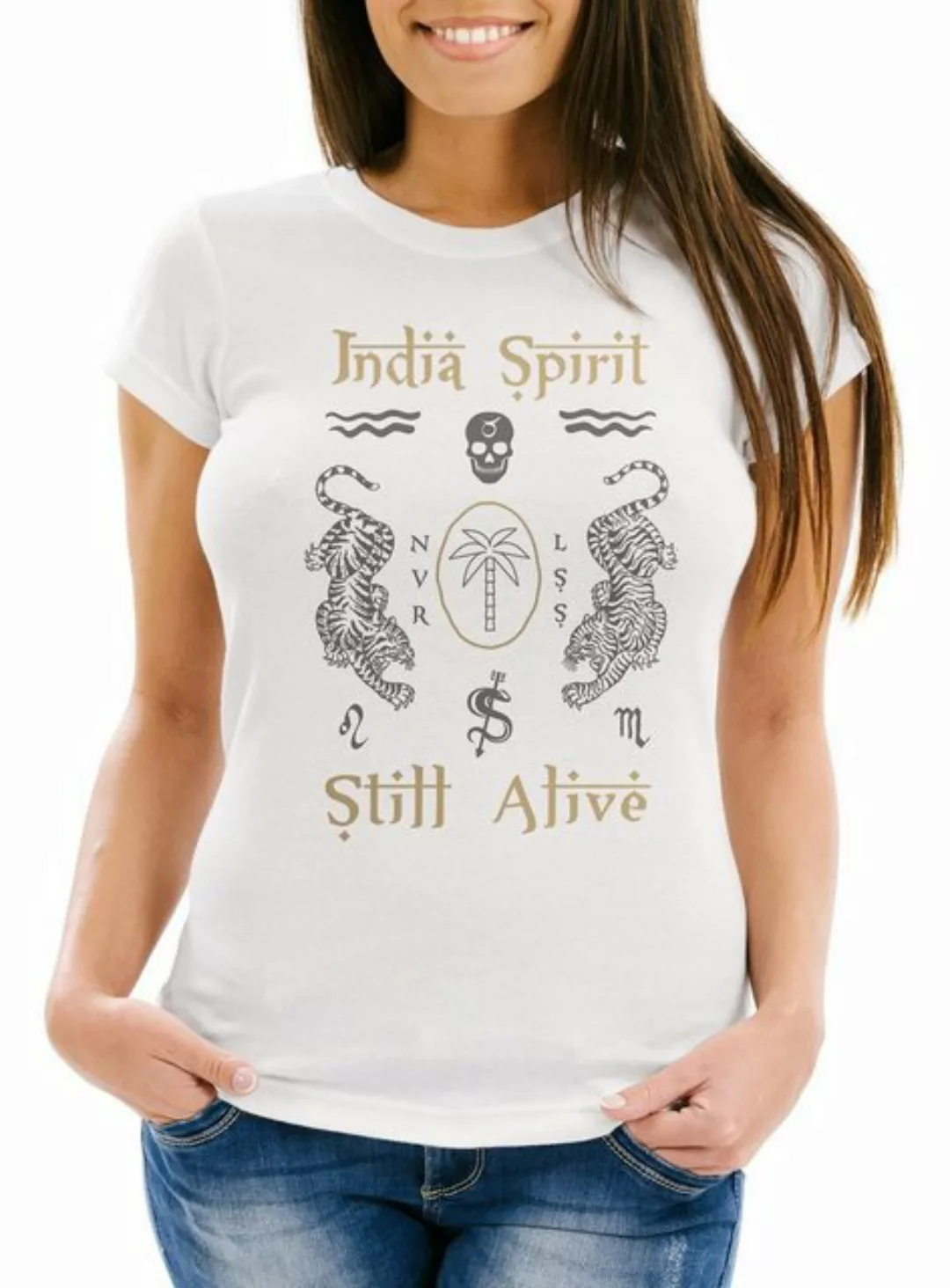 Neverless Print-Shirt Damen T-Shirt Tiger Motiv Totenkopf India Spirit Schr günstig online kaufen