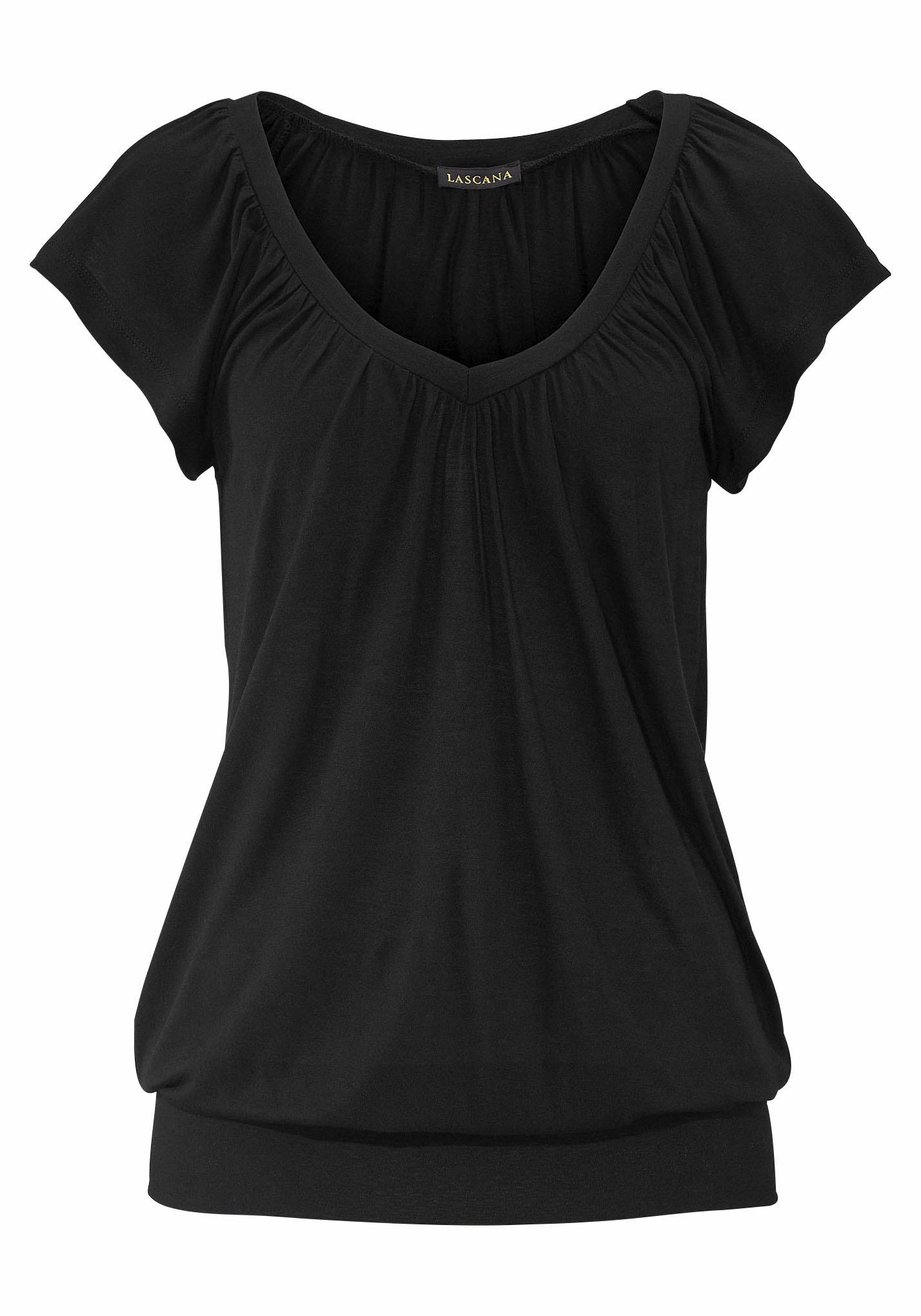 LASCANA V-Shirt, mit breitem Gummizugbund, T-Shirt mit V-Ausschnitt, Basic günstig online kaufen