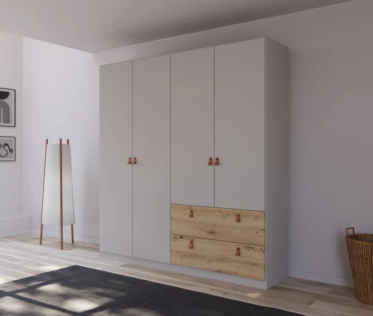 rauch Drehtürenschrank »Homey by Quadra Spin«, mit cognacbraunen Ledergriff günstig online kaufen