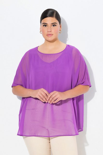 Ulla Popken Druckbluse Chiffonbluse Oversized Rundhals Halbarm günstig online kaufen