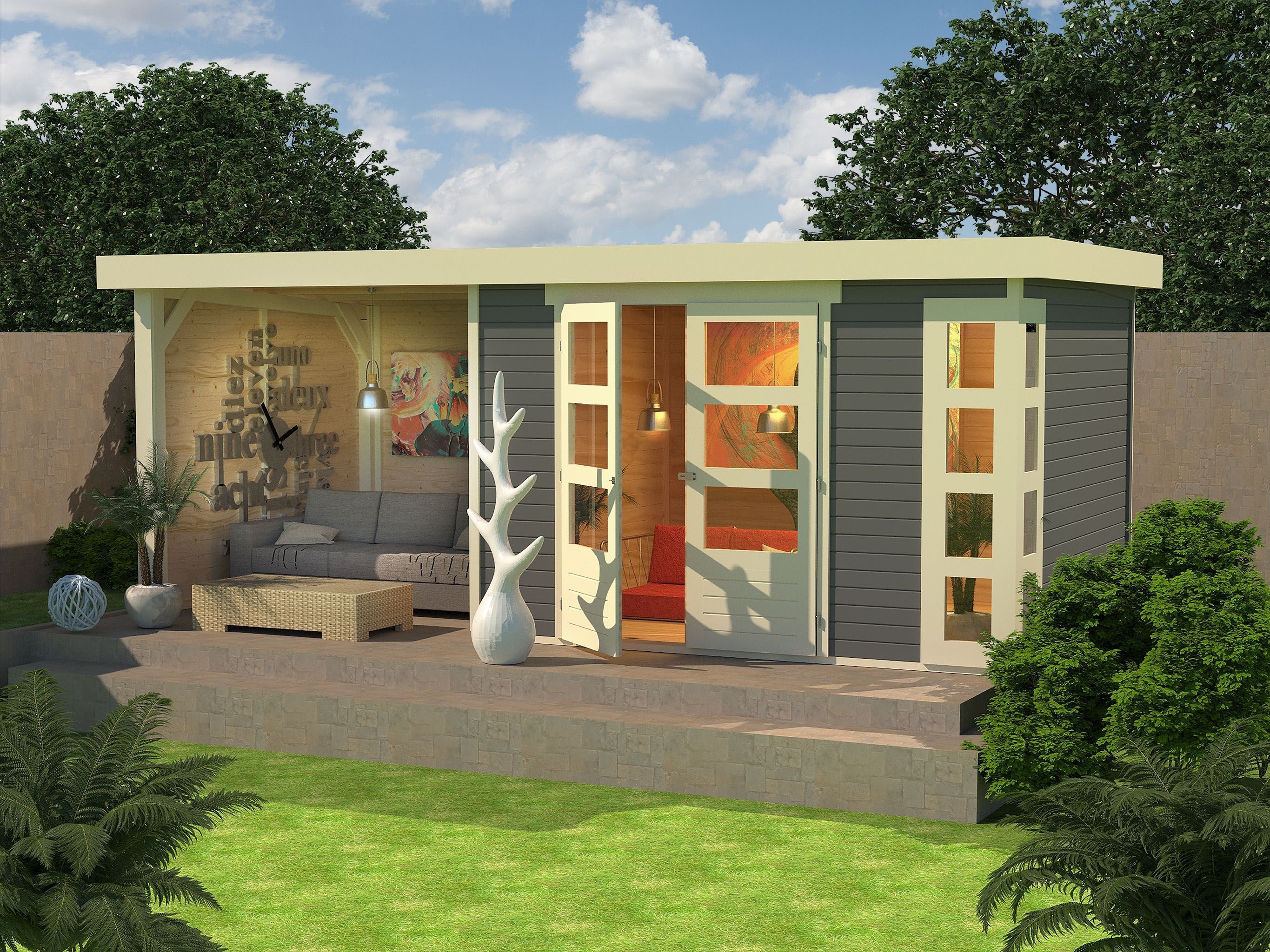 Karibu Gartenhaus "Kerko 5", mit Anbaudach, Seiten- und Rückwand günstig online kaufen