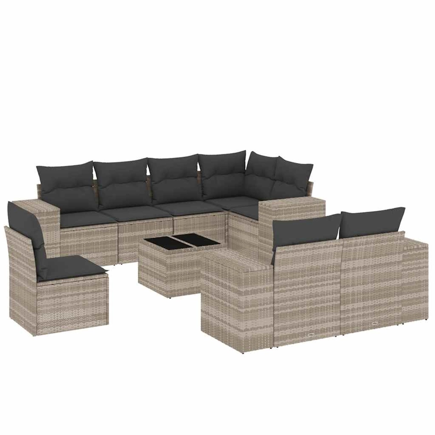 vidaXL 9-Tlg Garten-Sofagarnitur mit Kissen Hellgrau Poly Rattan 3222851 günstig online kaufen