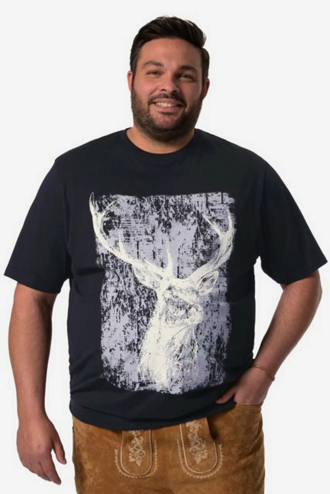 Men Plus T-Shirt Men+ T-Shirt Halbarm Tracht großer Druck Bauchfit günstig online kaufen