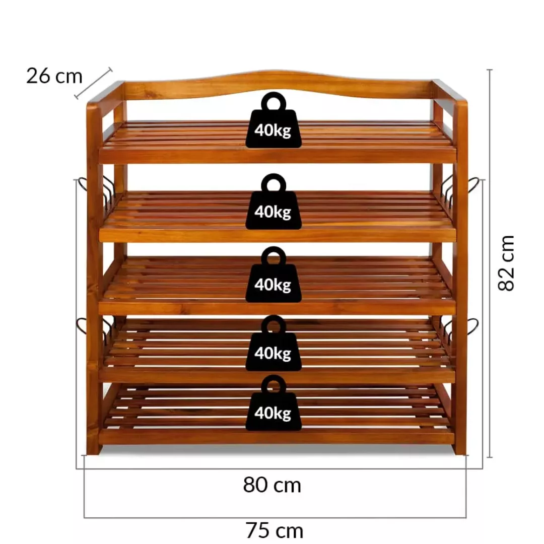 Schuhregal aus Akazienholz 75x26x82cm günstig online kaufen