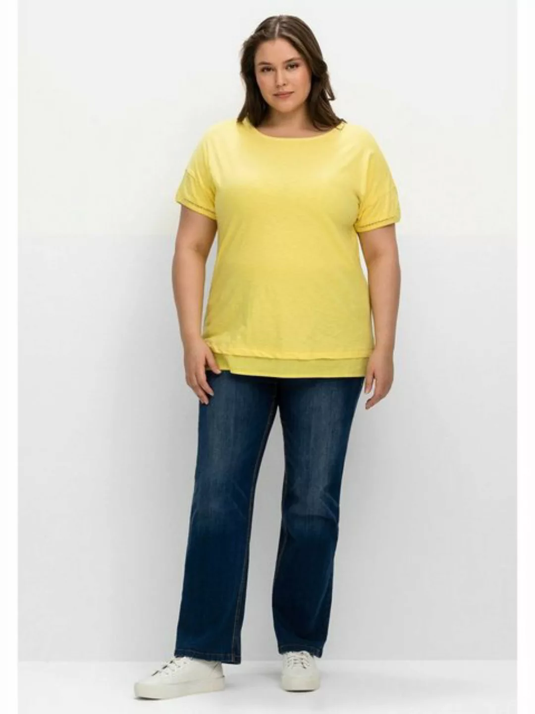 Sheego T-Shirt Große Größen mit Blusenbesatz am Saum günstig online kaufen