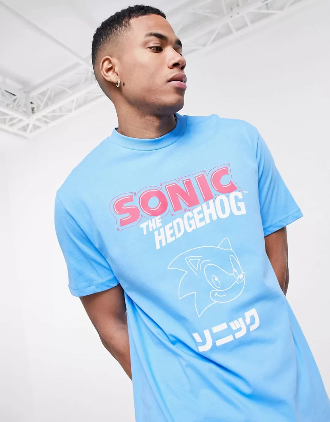 ASOS DESIGN – Sonic – T-Shirt in Blau mit Print vorne günstig online kaufen