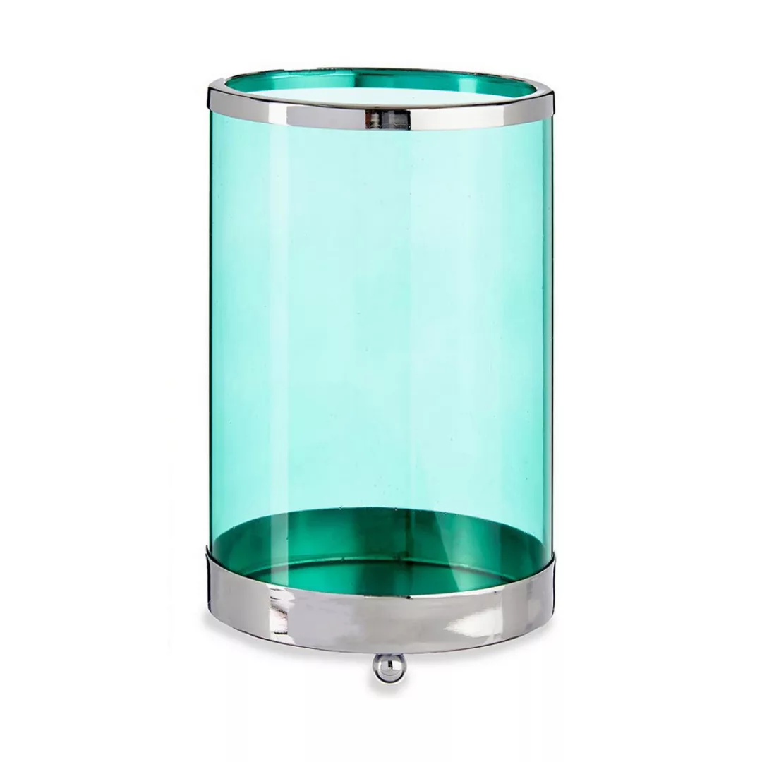 Kerzenschale Silberfarben Blau Zylinder Metall Glas (12,2 X 19,5 X 12,2 Cm) günstig online kaufen