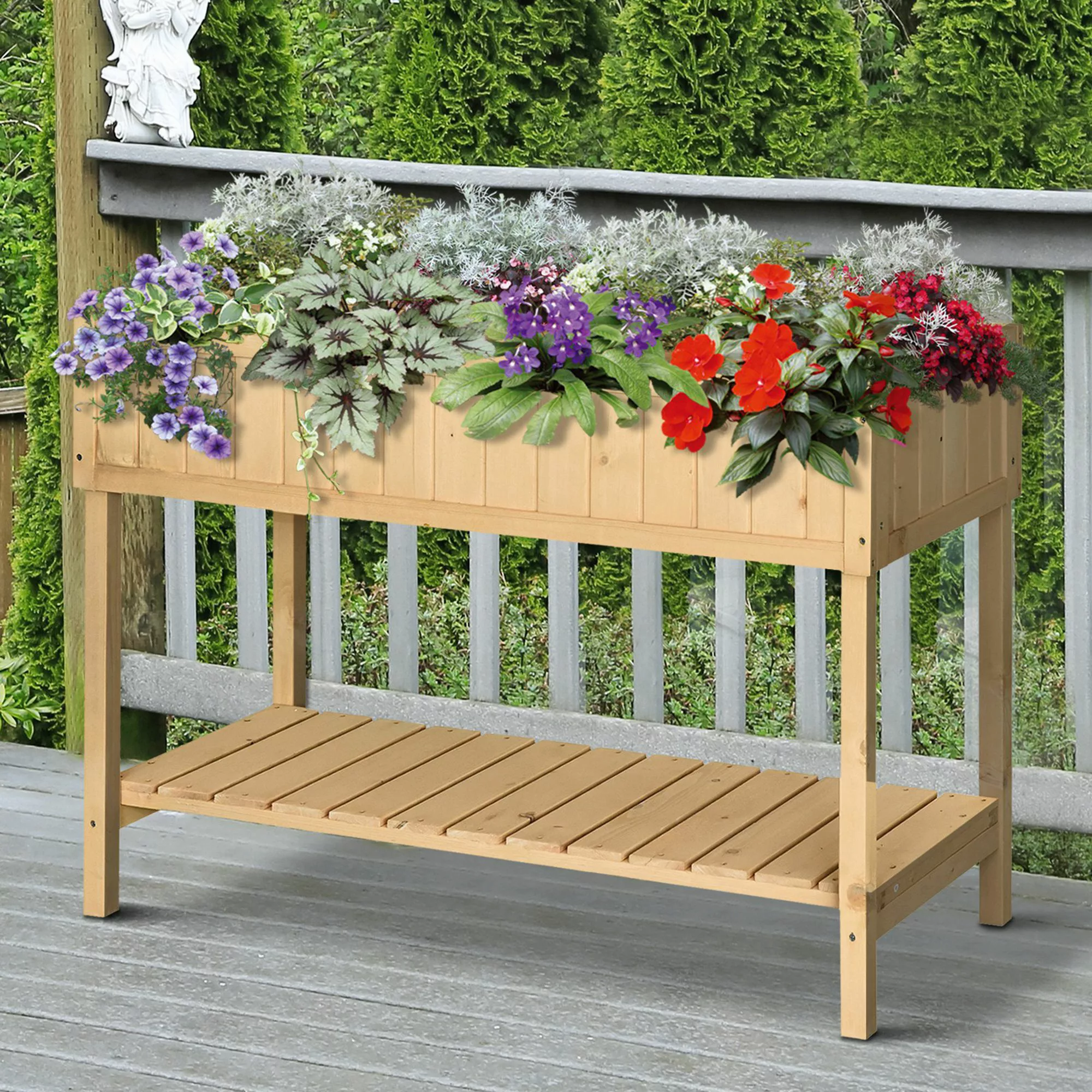 Outsunny Pflanztisch Hochbeet 120x60x81cm mit 6 Fächern und Abfluss, Ablage günstig online kaufen