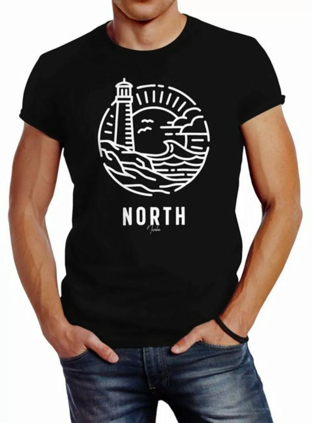 Neverless Print-Shirt Herren T-Shirt Logo Outline Art maritim Leuchtturm We günstig online kaufen