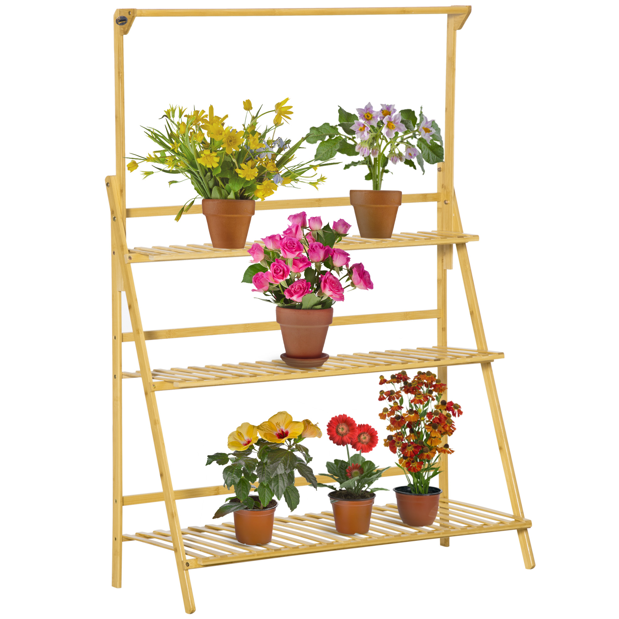 Outsunny Blumentreppe Holz  Großes Leiterregal mit einstellbarer Hängehöhe, günstig online kaufen