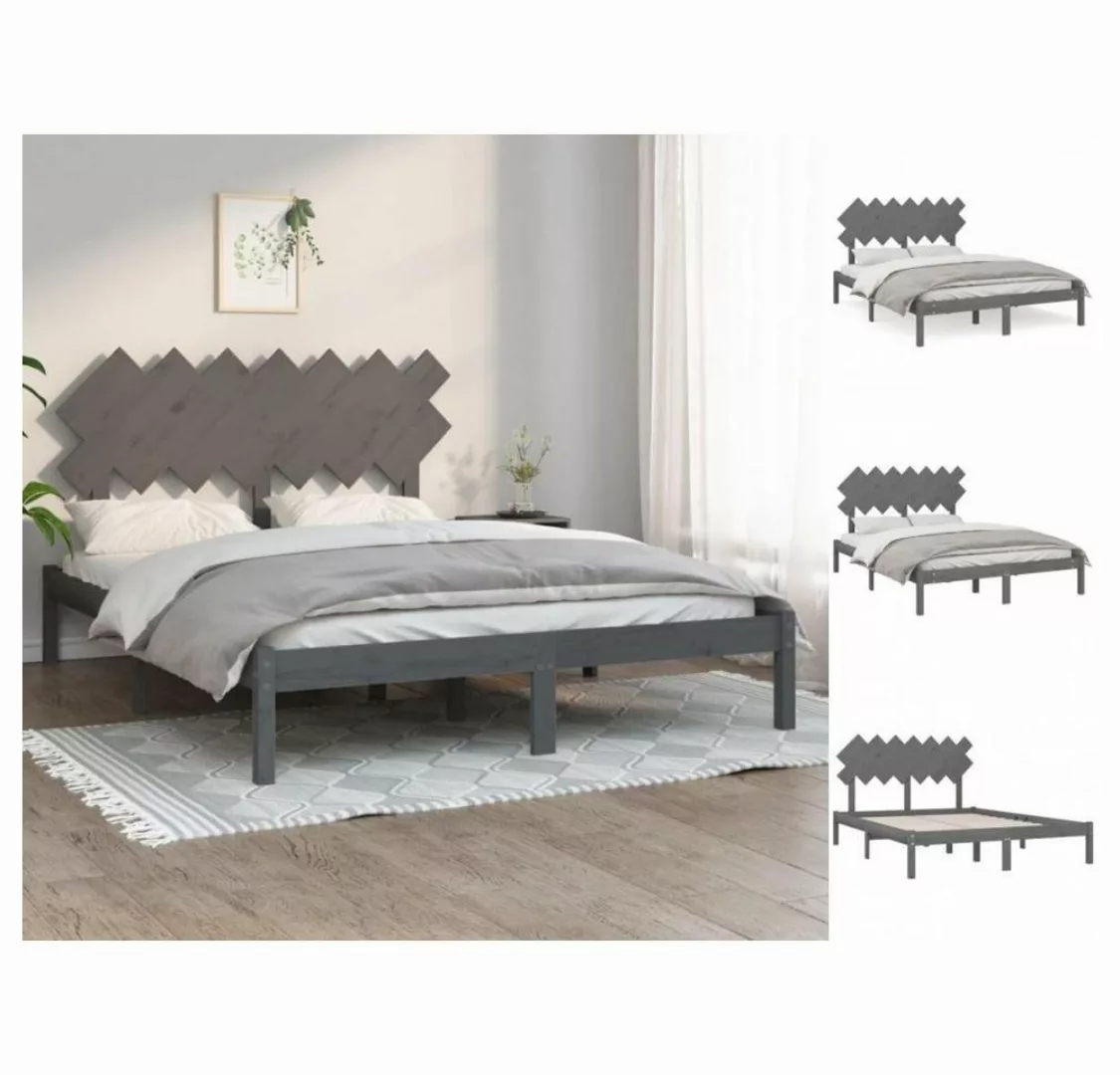 vidaXL Bettgestell Massivholzbett Grau 150x200 cm 5FT King Size Bett Bettra günstig online kaufen