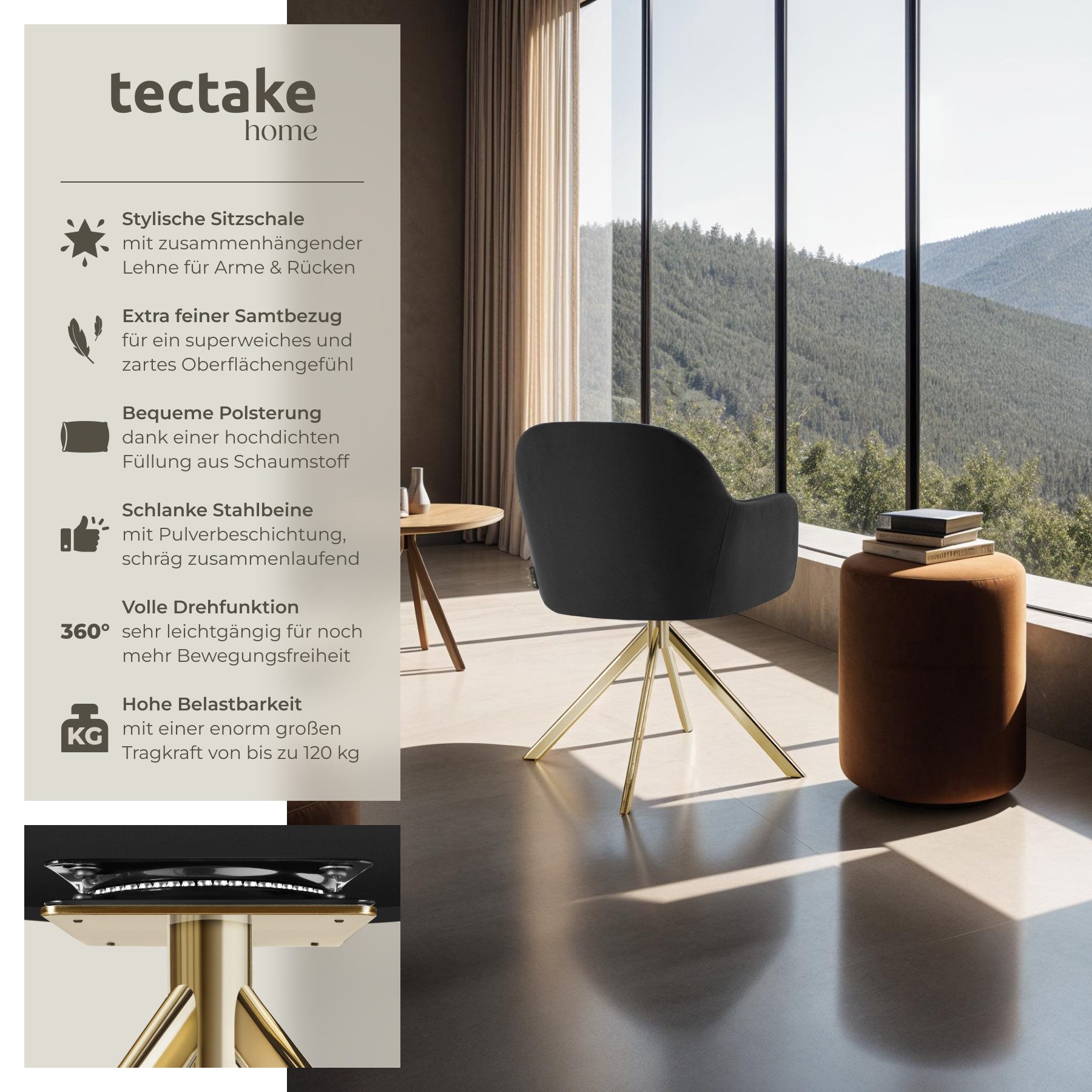 tectake Esszimmerstuhl Samt-Drehstuhl (Set., 2 St), günstig online kaufen