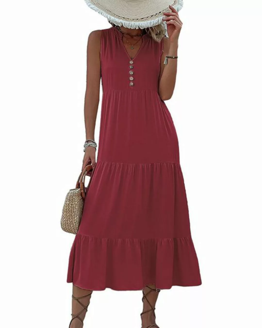 B.X A-Linien-Kleid Damen Mehrlagiges einfarbiges ärmelloses Tanktop-Kleid K günstig online kaufen