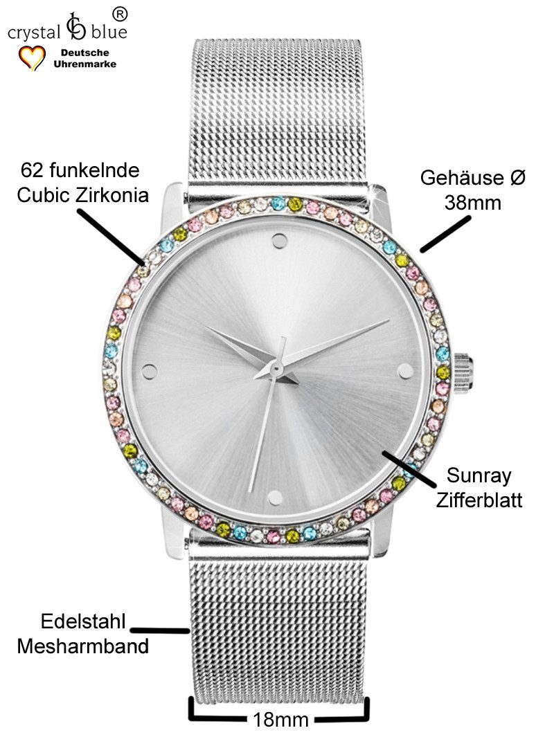 crystal blue Quarzuhr Damenuhr Mesh & günstig online kaufen