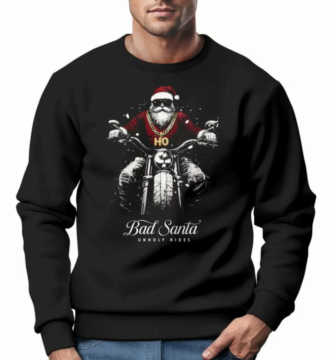 Neverless Sweatshirt Sweatshirt Herren Weihnachten Bad Santa Biker Motorrad günstig online kaufen