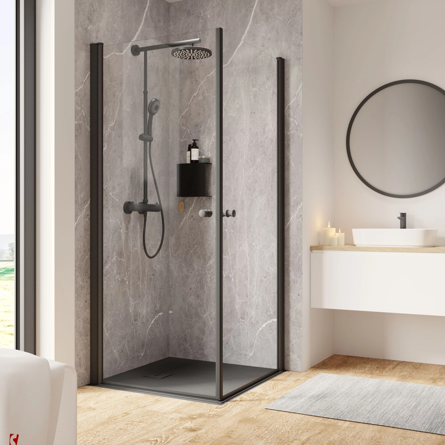 Schulte Duschkabine Eckeinstieg Garant 2.0 90x90x200 cm Mattschwarz 2-teili günstig online kaufen