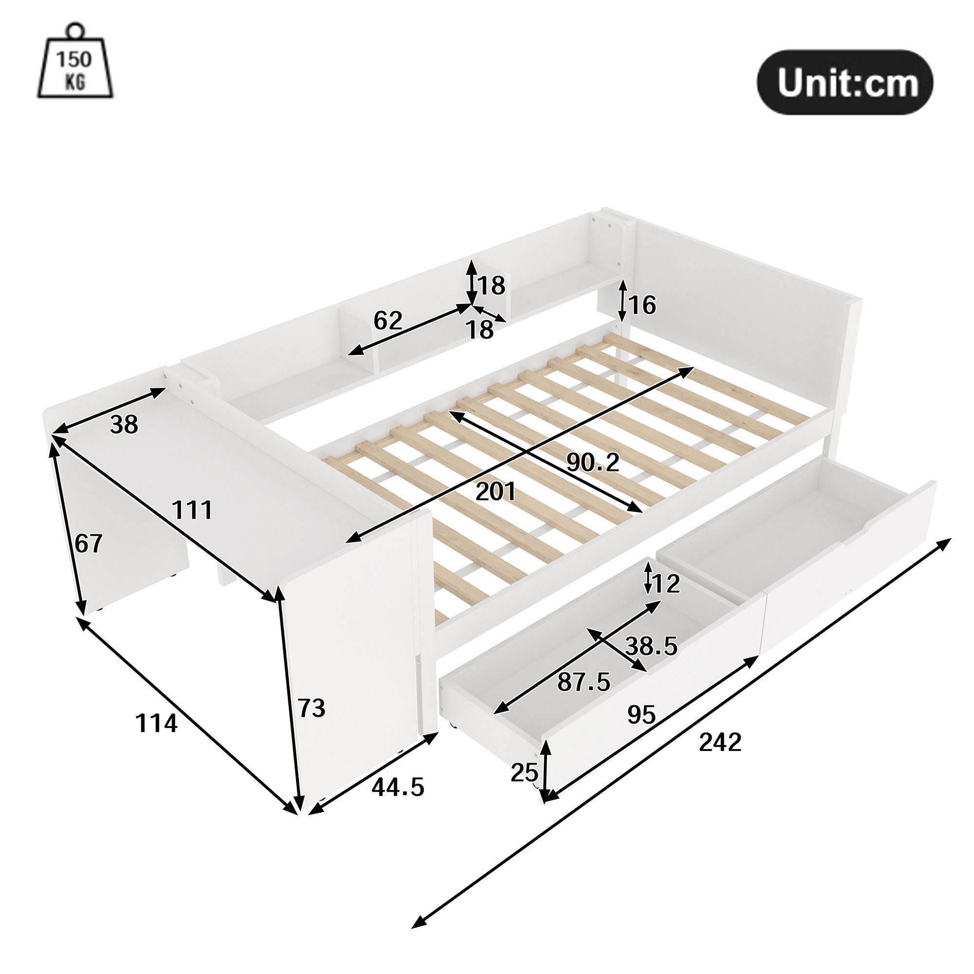 Ulife Kinderbett Flachbett Holzbett mit Schreibtisch günstig online kaufen