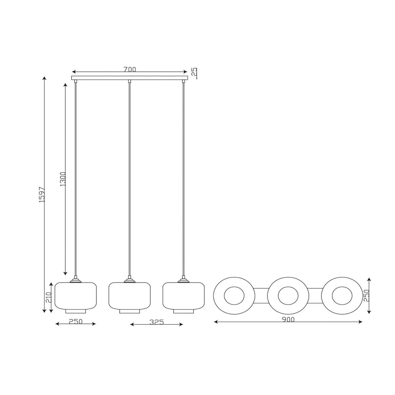 Pendelleuchte Medine, rauchgrau, Glas, 3-flammig, 90 cm, E27 günstig online kaufen