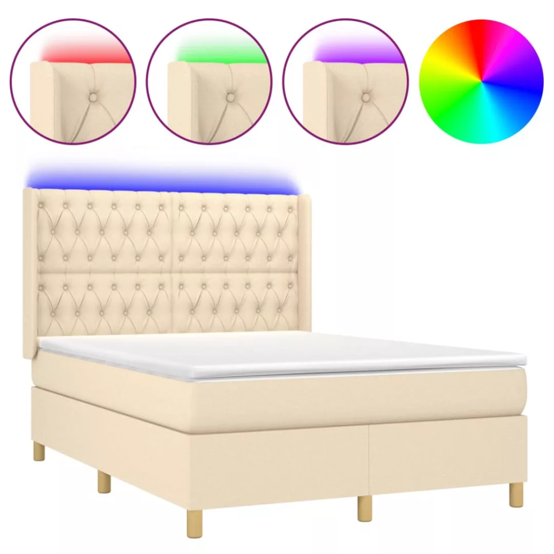 Vidaxl Boxspringbett Mit Matratze & Led Creme 140x200 Cm Stoff günstig online kaufen