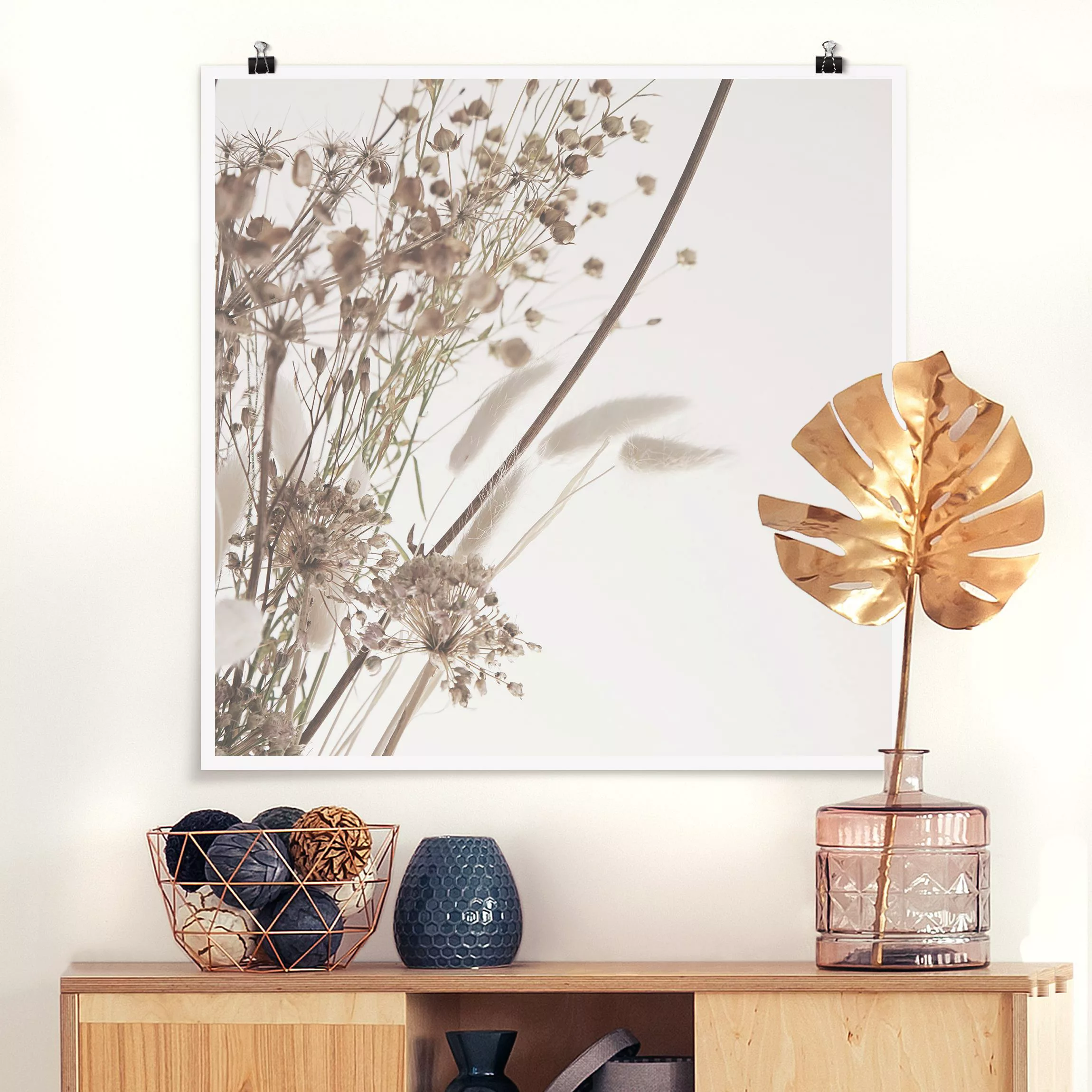 Poster Bouquet aus Ziergras und Blüten günstig online kaufen