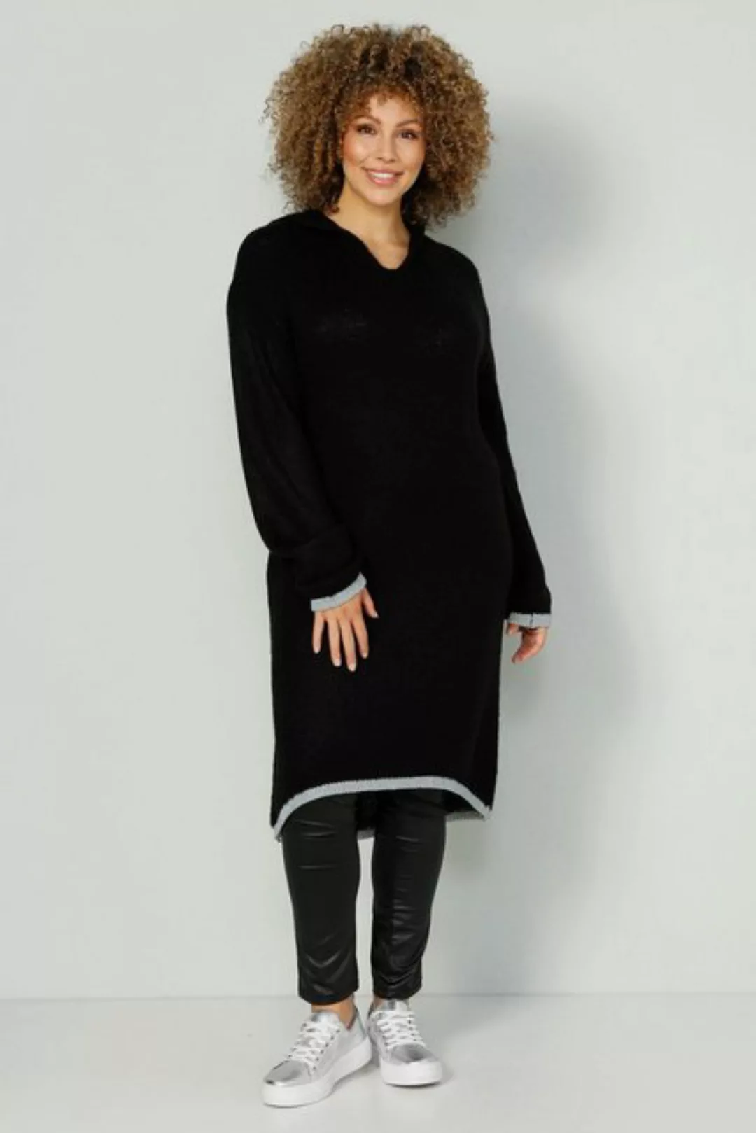 MIAMODA Wollpullover Long-Pullover Kapuze farbige Bündchen Langarm günstig online kaufen