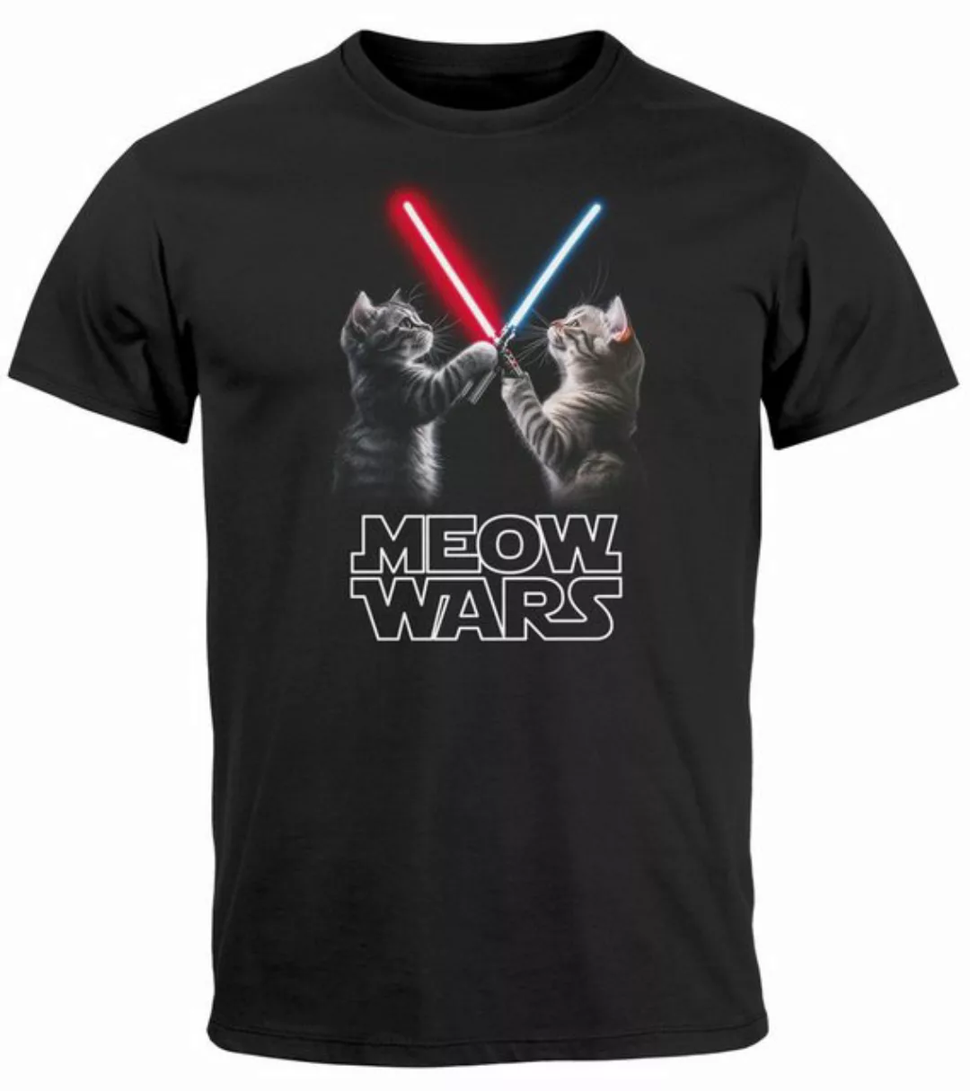 MoonWorks Print-Shirt Herren T-Shirt Katzen Meme Meow Wars Laserschwert Kin günstig online kaufen