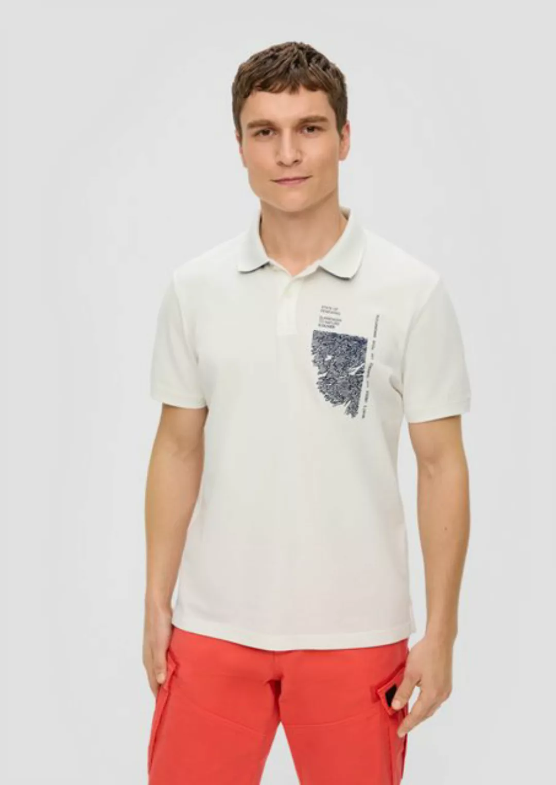 s.Oliver Kurzarmshirt Poloshirt mit Grafik-Print Kontrast-Details günstig online kaufen