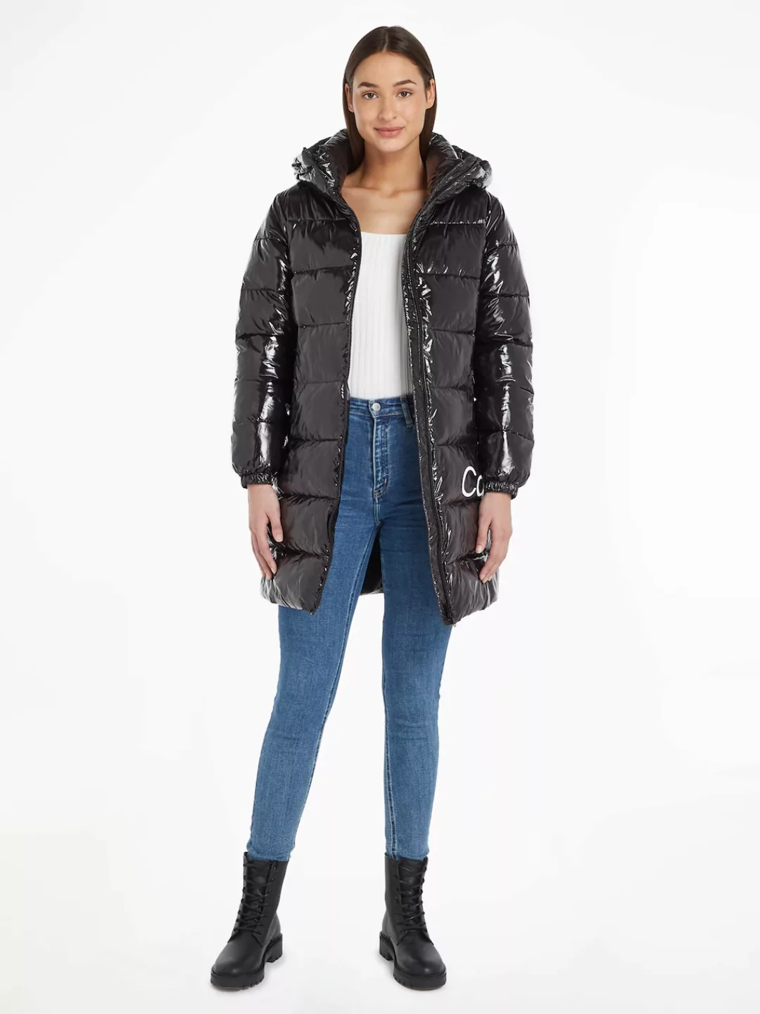 Calvin Klein Jeans Outdoorjacke "SHINY LONG FITTED JACKET", mit Kapuze günstig online kaufen